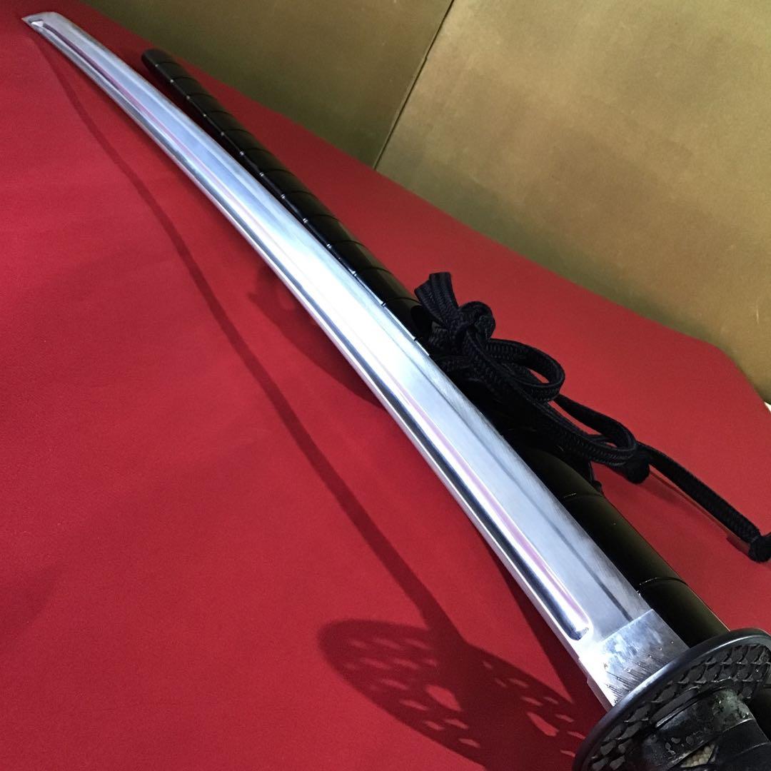 印籠鞘拵　革巻柄　京透鍔　銅地色絵象嵌飛龍目貫　高級居合刀