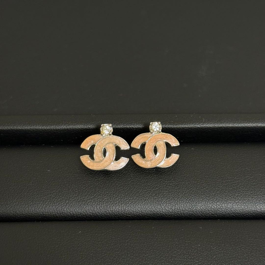CHANEL シャネル　ピアス CCマーク ラインストーン ピンクベージュ