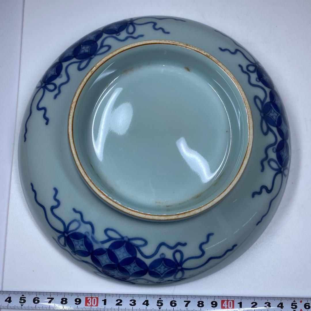 時代　鍋島焼　櫛目高台　七寸皿　共箱　直径21.4㎝　タサオ　東な7-0210①