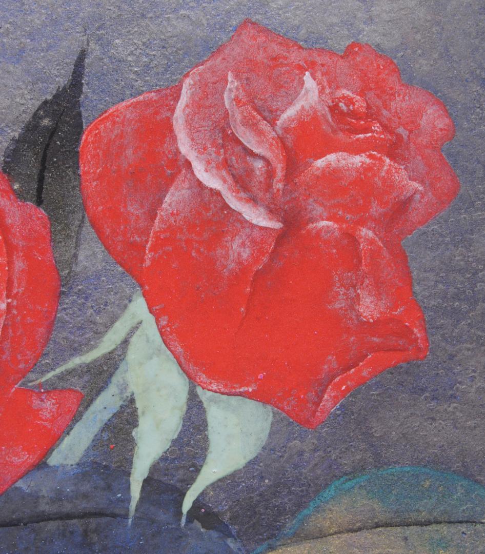 川島睦郎 「 薔薇 」 日本画 花鳥画巨匠 日展評議員 バラ　花の絵