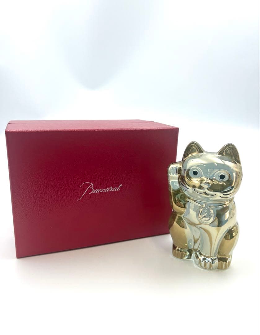 【美品】Baccarat バカラ　まねき猫 クリスタル ガラス ゴールド　箱付