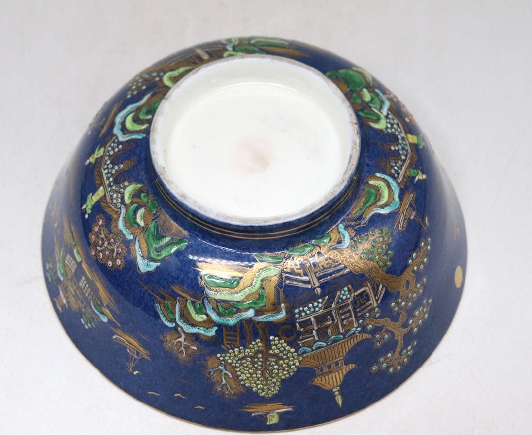 中国　清時代　瑠璃釉粉彩　山水楼閣紋お碗　送料込み1214