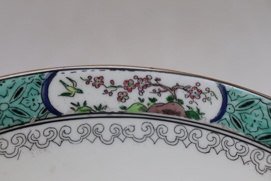 中国　清時代　瑠璃釉粉彩　山水楼閣紋お碗　送料込み1214