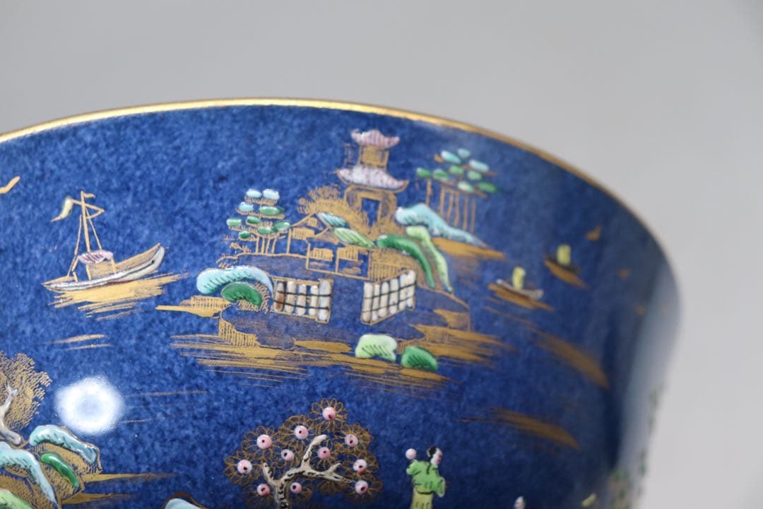 中国　清時代　瑠璃釉粉彩　山水楼閣紋お碗　送料込み1214