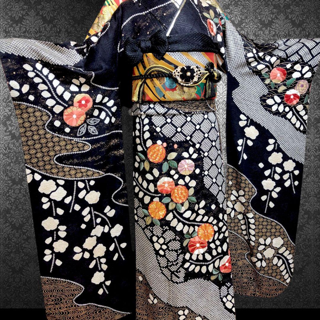 振袖フルセット(8点)・成人式・絞り・手絞り・辻ヶ花・鈴乃屋扱・金駒刺繍・金彩
