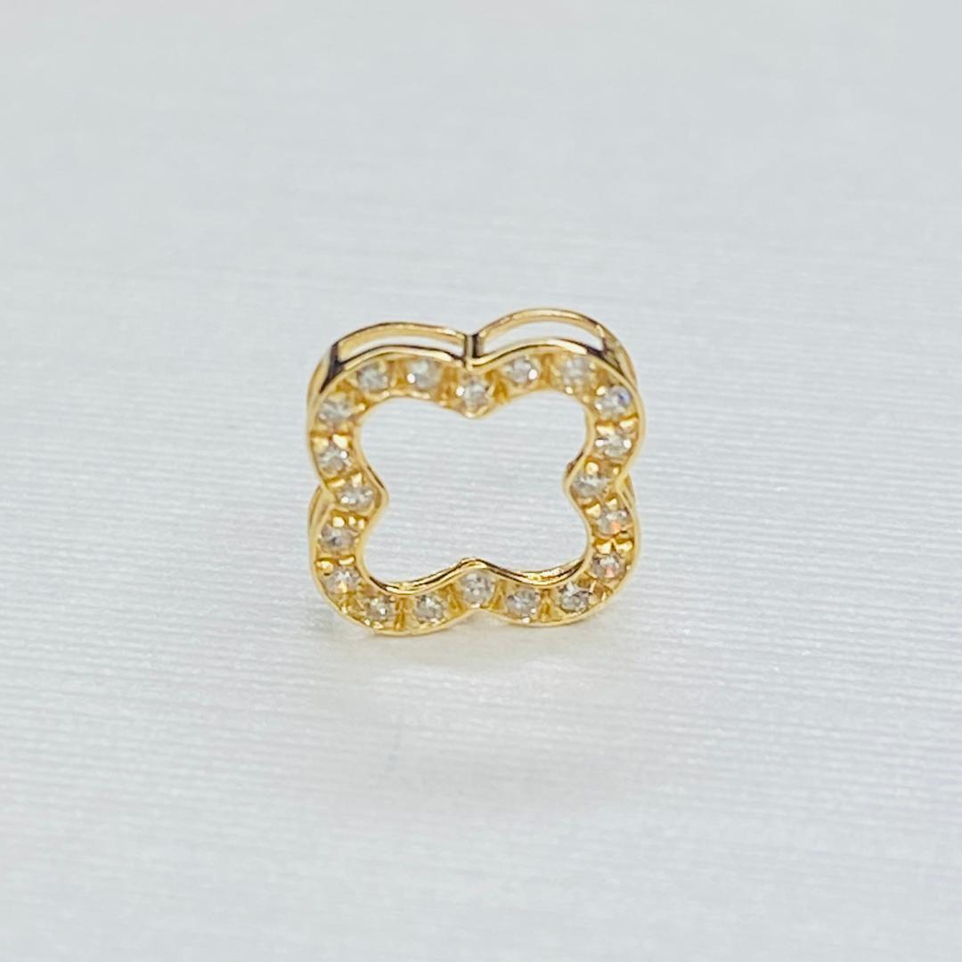 天然ダイヤモンド K18YG クローバー 四ツ葉 チャーム ネックレスパーツ