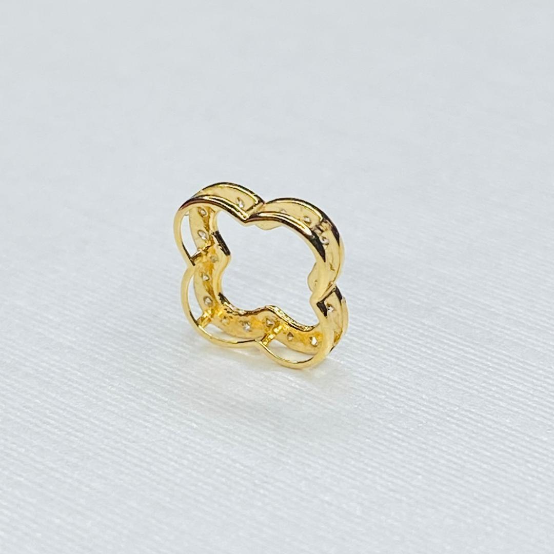 天然ダイヤモンド K18YG クローバー 四ツ葉 チャーム ネックレスパーツ