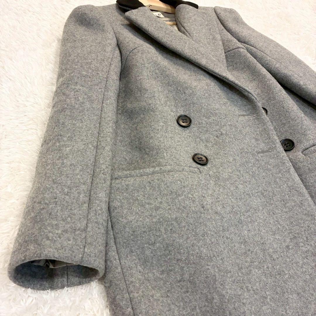 エンフォルド 圧縮メルトンチェスターコート ダブルブレスト　ロングコート 灰色