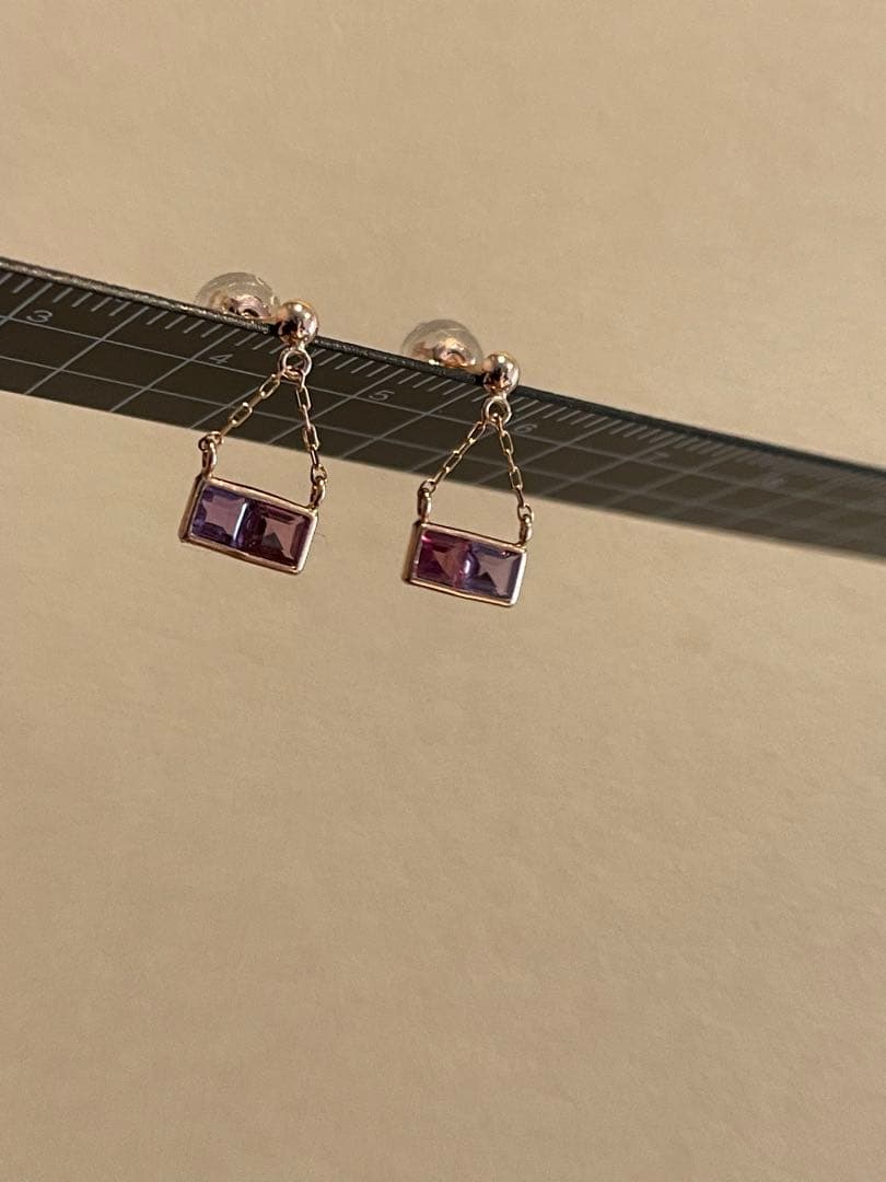 未使用　K10 PG アメジスト　ガーネット　ピアス　ダブルストーン　刻印