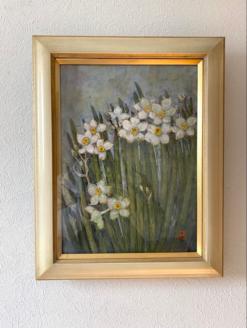 日本画「白い花」