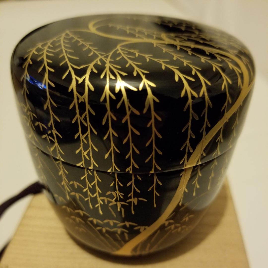 茶道具 塗師千穂造 井伊大老好 柳竹に鶯蒔絵 黒大棗 共箱