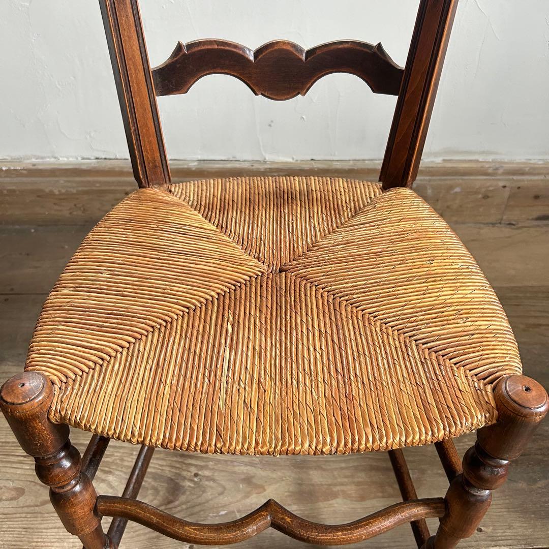 フランスアンティーク ラッシュシートチェア 波型貫 ウェーブ 籐張り ラタン