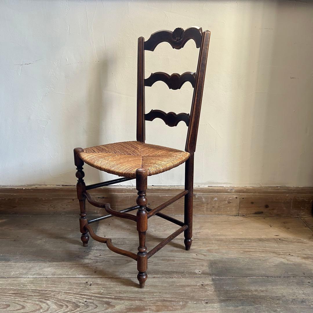 フランスアンティーク ラッシュシートチェア 波型貫 ウェーブ 籐張り ラタン