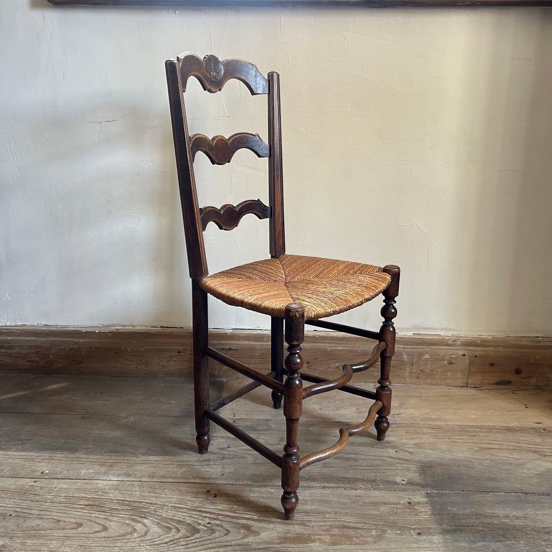 フランスアンティーク ラッシュシートチェア 波型貫 ウェーブ 籐張り ラタン