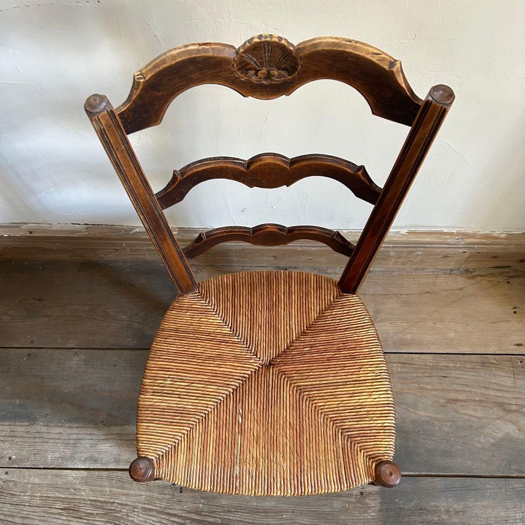 フランスアンティーク ラッシュシートチェア 波型貫 ウェーブ 籐張り ラタン
