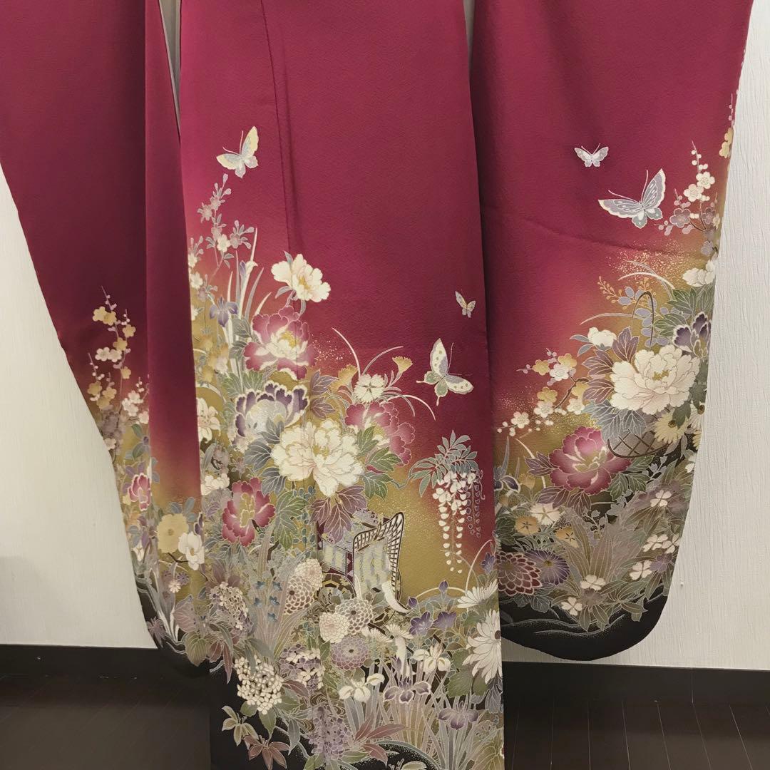 梅乃【055】正絹　振袖　セット深みのボルドー　大人レッド　シック