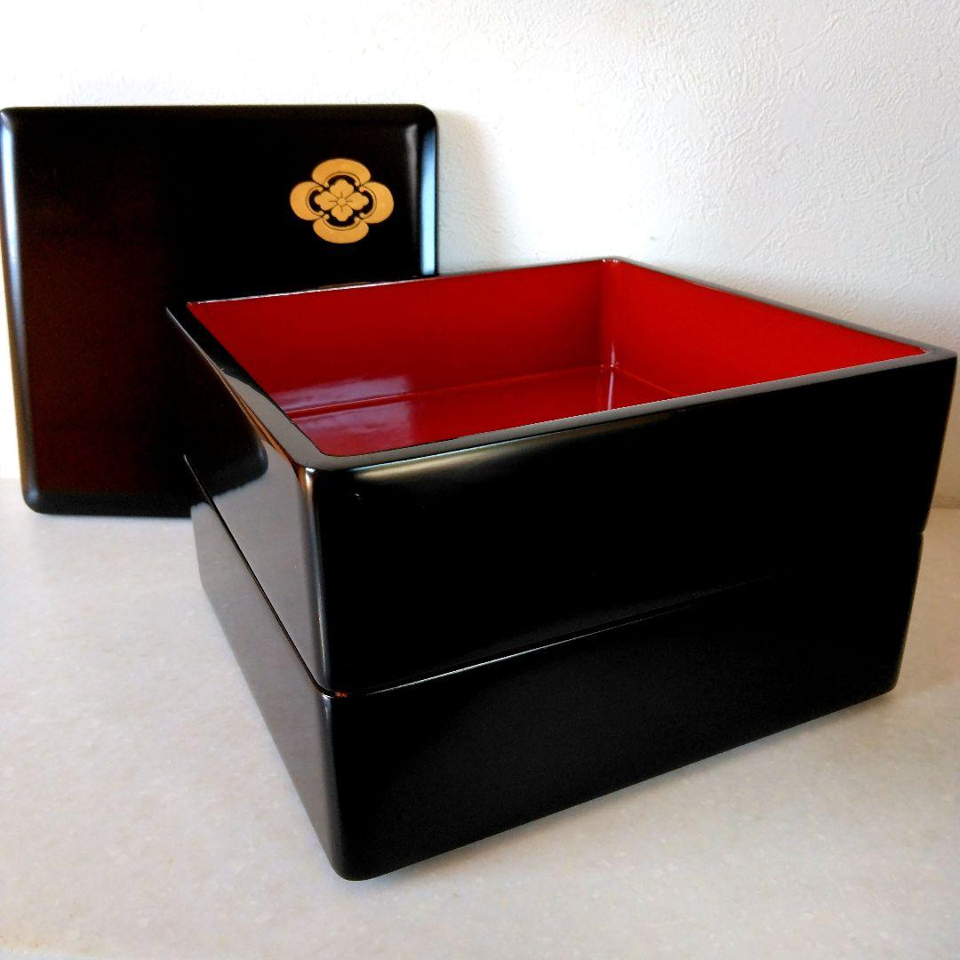 黒塗 二段重箱 漆黒 内朱塗 本漆 金彩 木製懐石 輪島塗 会津塗 好きな方へ