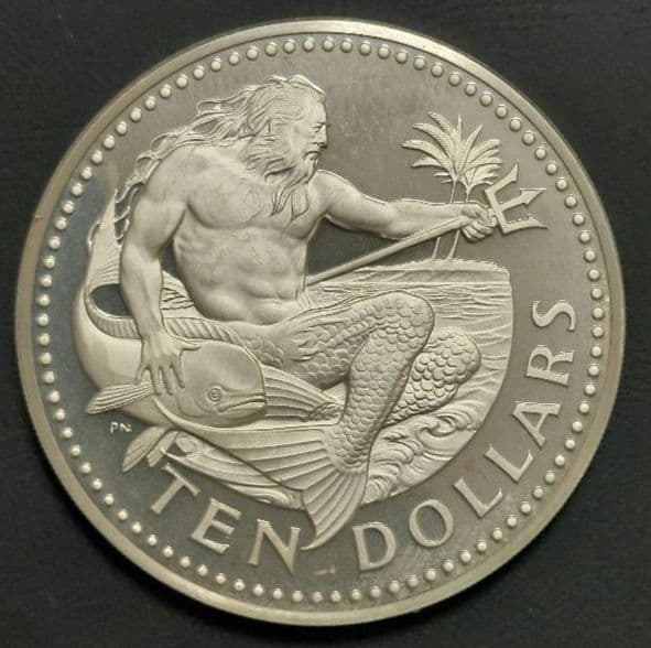 バルバドス 1973年 10ドル銀貨/白銅貨 2枚