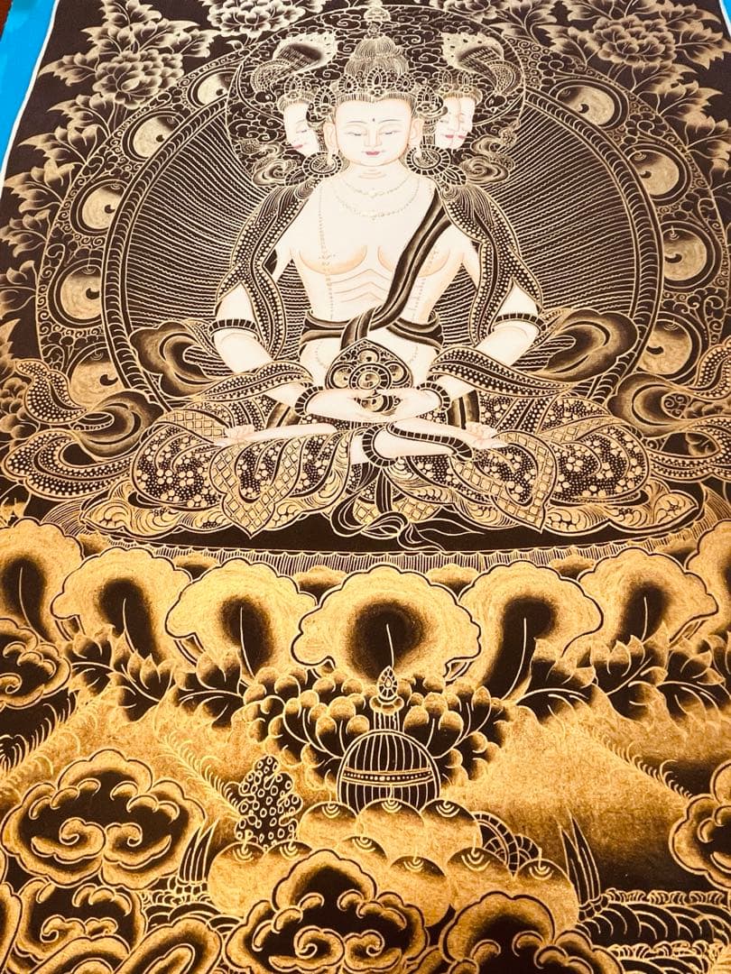 チベット密教 仏画 四面大日如来 ヴァイローチャナ 曼荼羅 手描き 一点物 新品