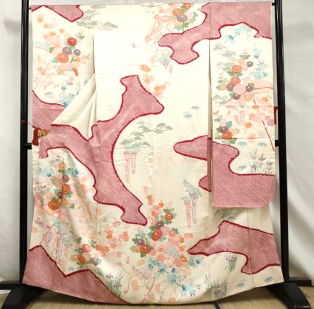 振袖 フルセット6点サイズM〜Ｌ駒刺繍　絞り　宝尽くし花文　金彩　正絹