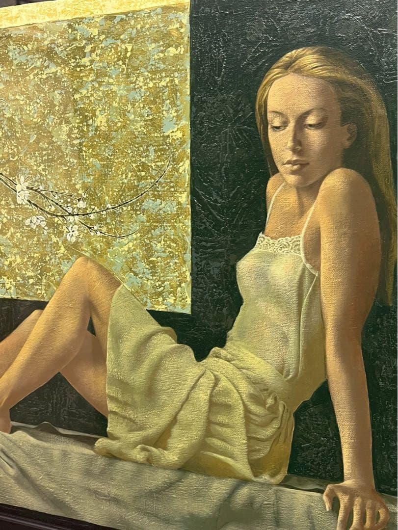 イリナ・バタコア「梅の花」油彩画 額装