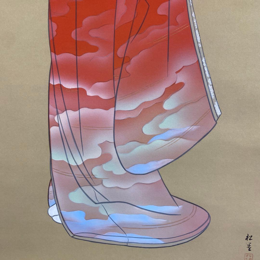 美品 掛け軸 上村松園筆 金地「序の舞」美人画 浮世絵 大幅 縁起物 正月掛け