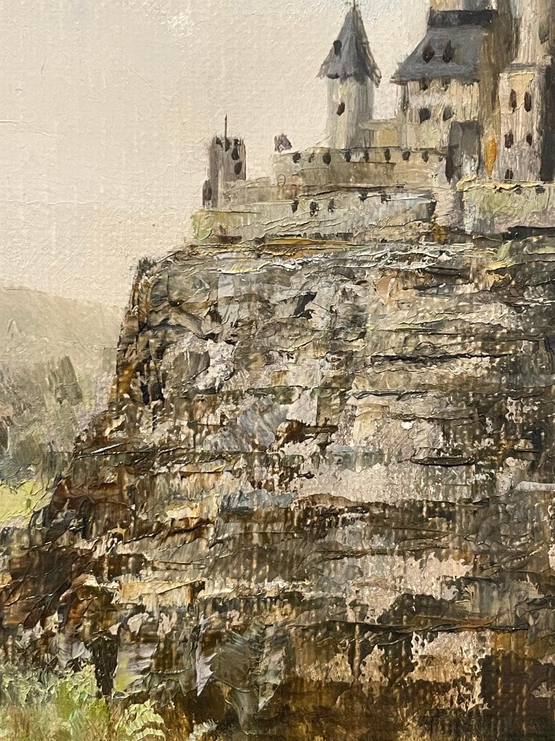 「真作」鈴木福男「古城」風景画　油彩画　額装　サイン有り　SM号