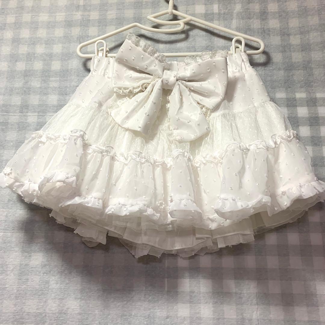 TRALALA 希少 ホワイト シフォン リボン付き フレアスカパン