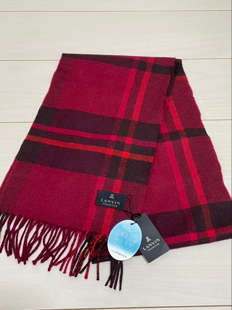 LANVIN COLLECTION チェック柄マフラー レッド