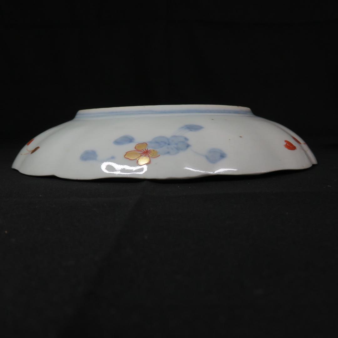 中皿 金彩 色絵付 江戸 古伊万里 鳳凰 鳥 花唐草 窯傷 2枚