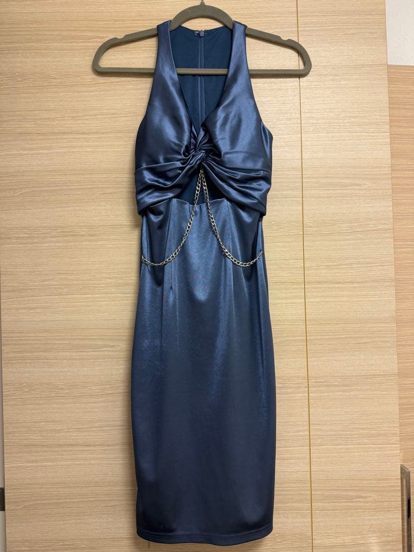 Veautt ブルー カットアウトデザイン タイトドレス XS