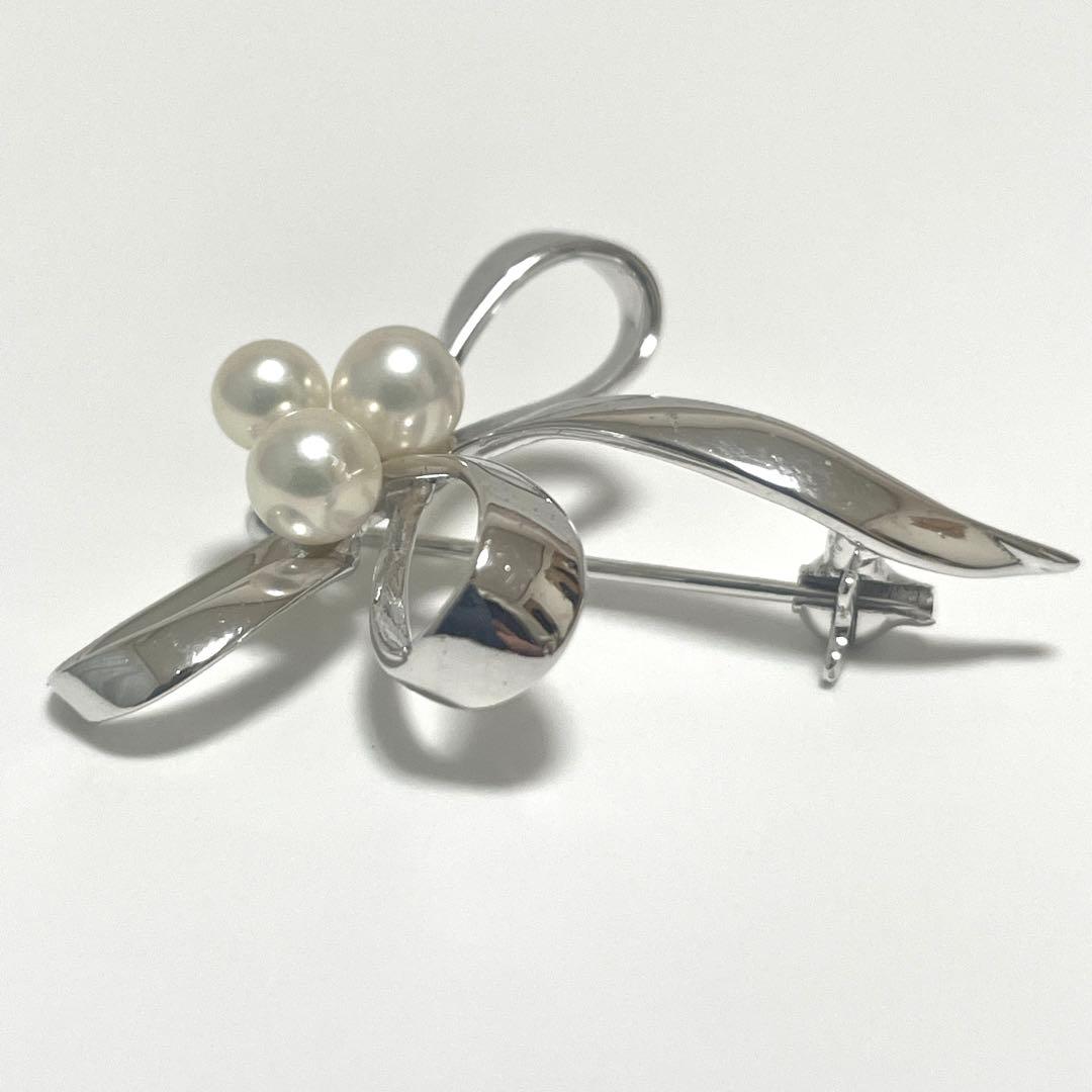 美品✨皇室御用達 MIKIMOTO ミキモト アコヤ真珠 リボン ブローチ SV