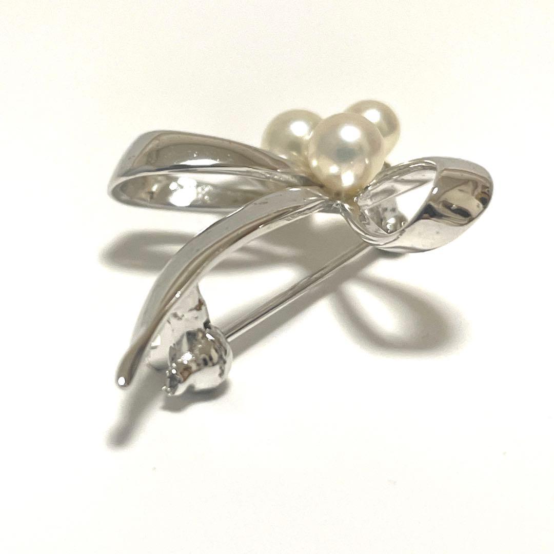 美品✨皇室御用達 MIKIMOTO ミキモト アコヤ真珠 リボン ブローチ SV
