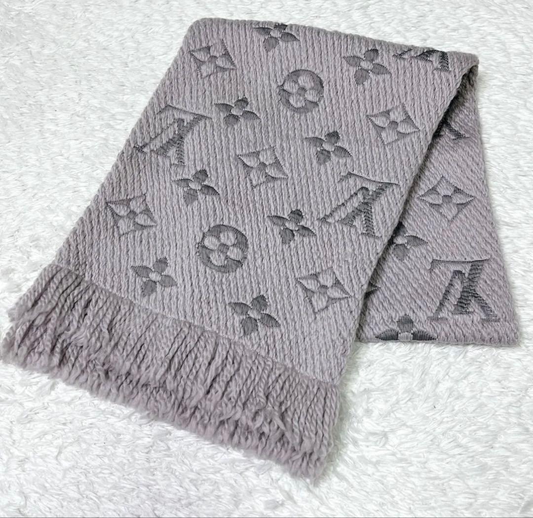 極美品　LOUIS VUITTON モノグラム　総柄　マフラー　箱付き　グレー