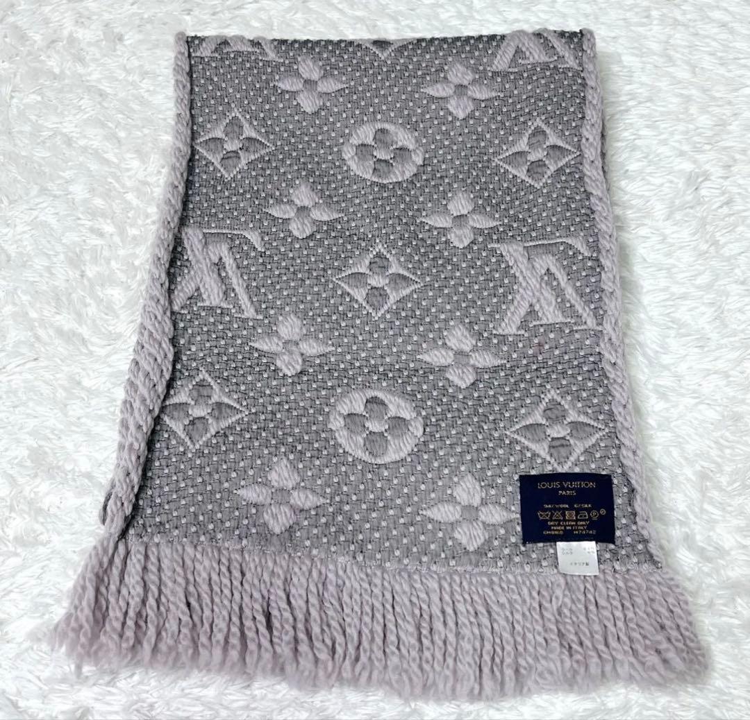 極美品　LOUIS VUITTON モノグラム　総柄　マフラー　箱付き　グレー