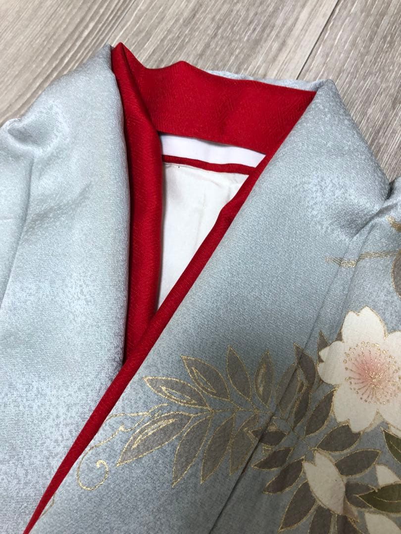 振袖　着物　帯　セット　成人式　水色　蝶　桜　ブルー系　前撮り