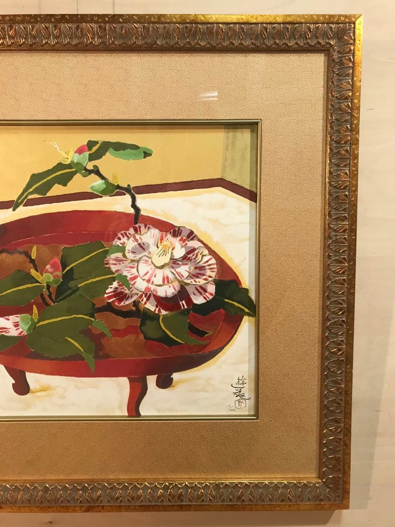 小倉遊亀　「蜀紅錦」　リトグラフ　刷り込みサイン・エディション・作品証明シール有