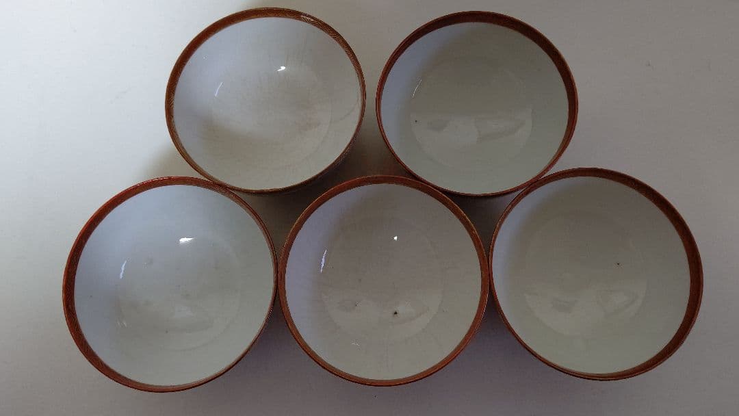 九谷焼 煎茶揃え 7点 茶器 茶道具 赤 ピンク 金 アンティーク