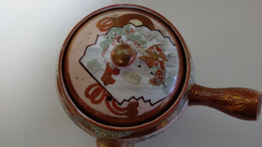 九谷焼 煎茶揃え 7点 茶器 茶道具 赤 ピンク 金 アンティーク