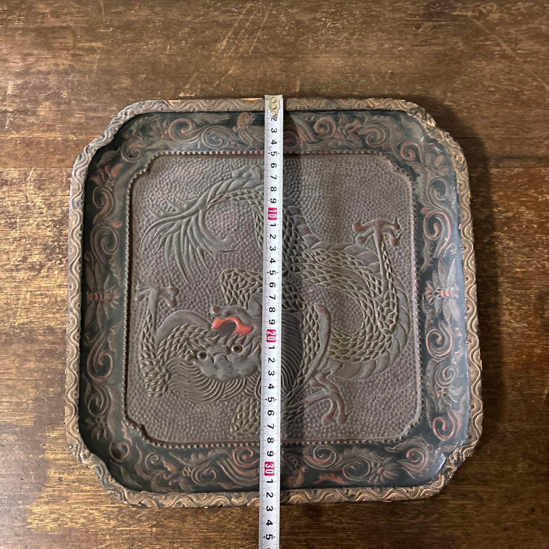 古琉球龍漆器　方盆　江戸時代頃　古美術　古民芸　骨董　アンティーク　古道具　李朝