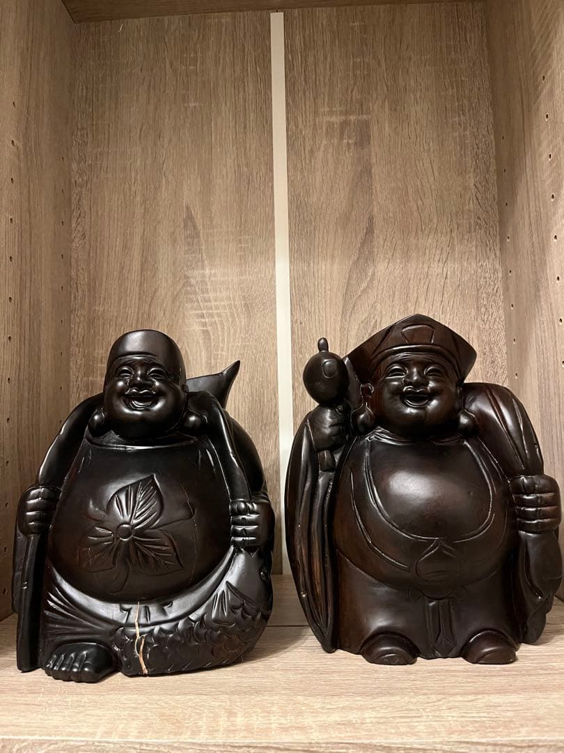 【開眼済】貴重！黒檀の大黒天様 恵比寿様