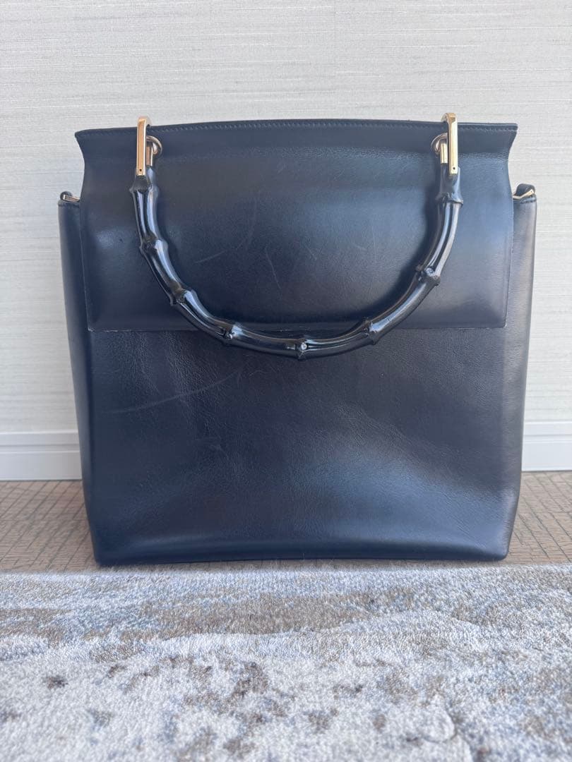 【VINTAGE】GUCCI バンブーハンドル レザー ハンドバッグ 黒