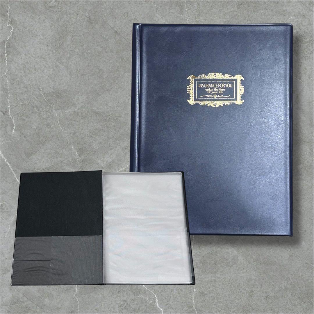 ⭐︎ A4証券ファイル 縦型 A4サイズ中袋 名刺ポケット付 ネイビー 18冊
