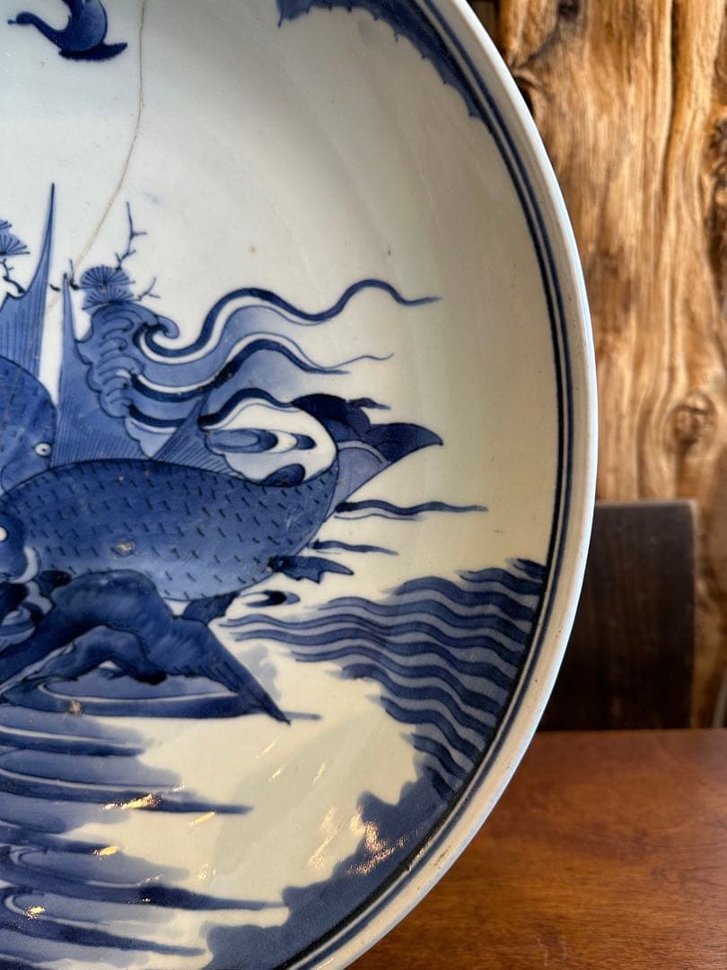 古伊万里　魚紋様　染付　大皿　江戸時代中期　有田焼き