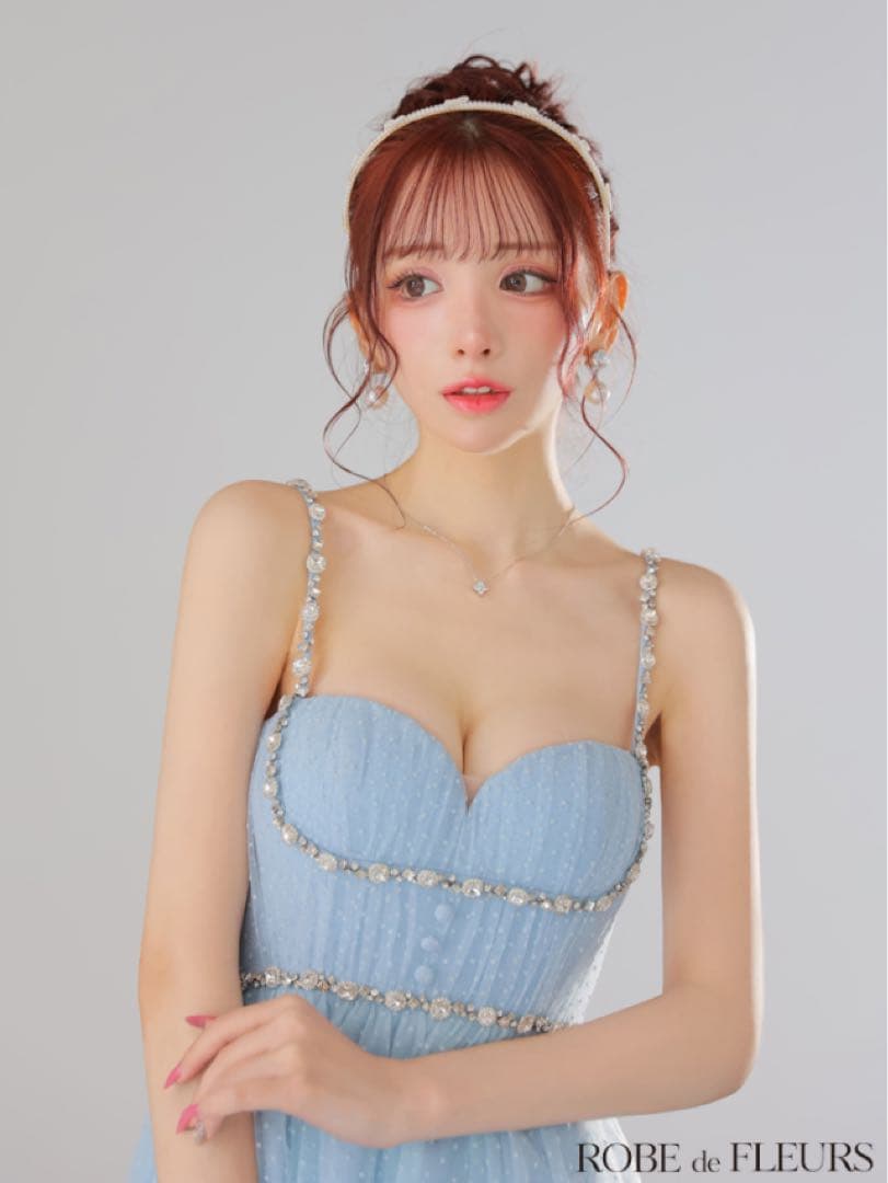 ROBEdeFLEURS/ドットチュールビジューフレアミニキャバドレス新品M