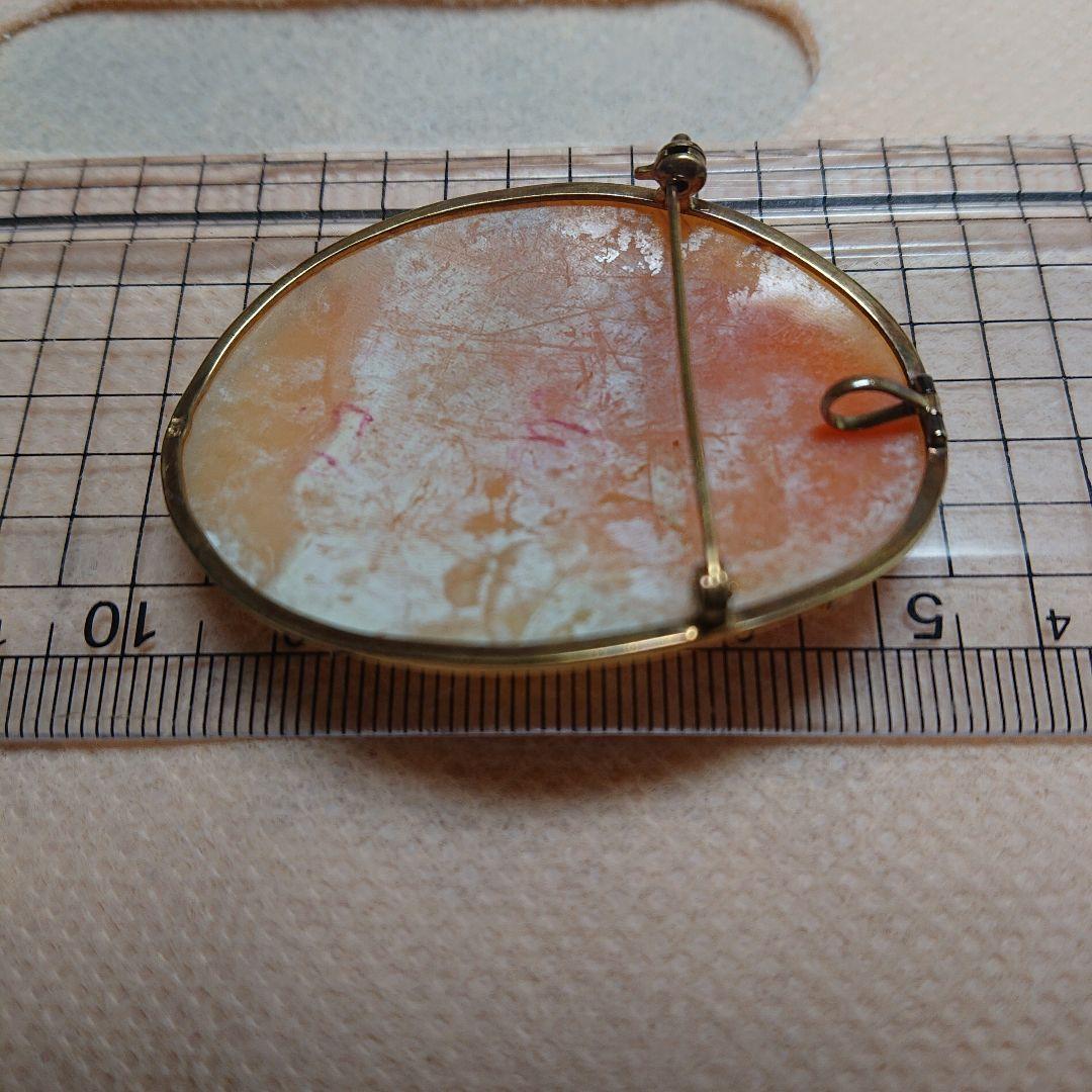 k18 18金 カメオ ブローチ 女性の横顔 楕円形