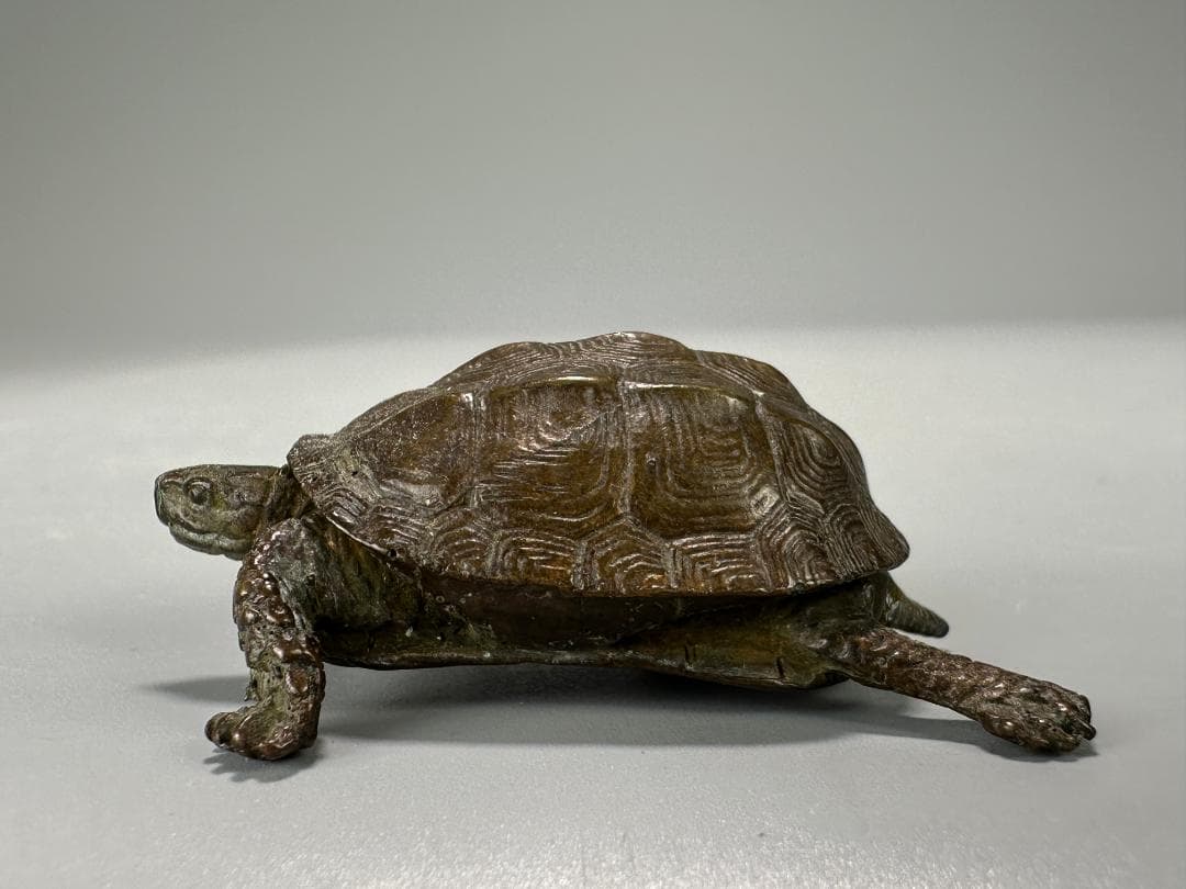 銅製　はた　在銘　亀　カメ　置物　頭尾可動式　鼈　細密細工　煎茶飾り　盆景