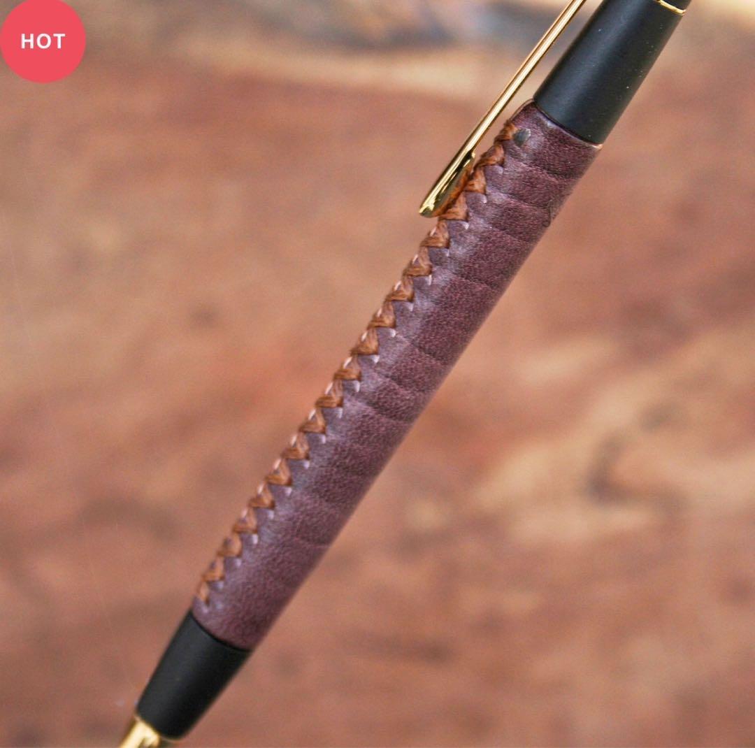 ★バレンタイン限定★ ワインレッド シックザール 革軸ペン 節目模様 0.5mm