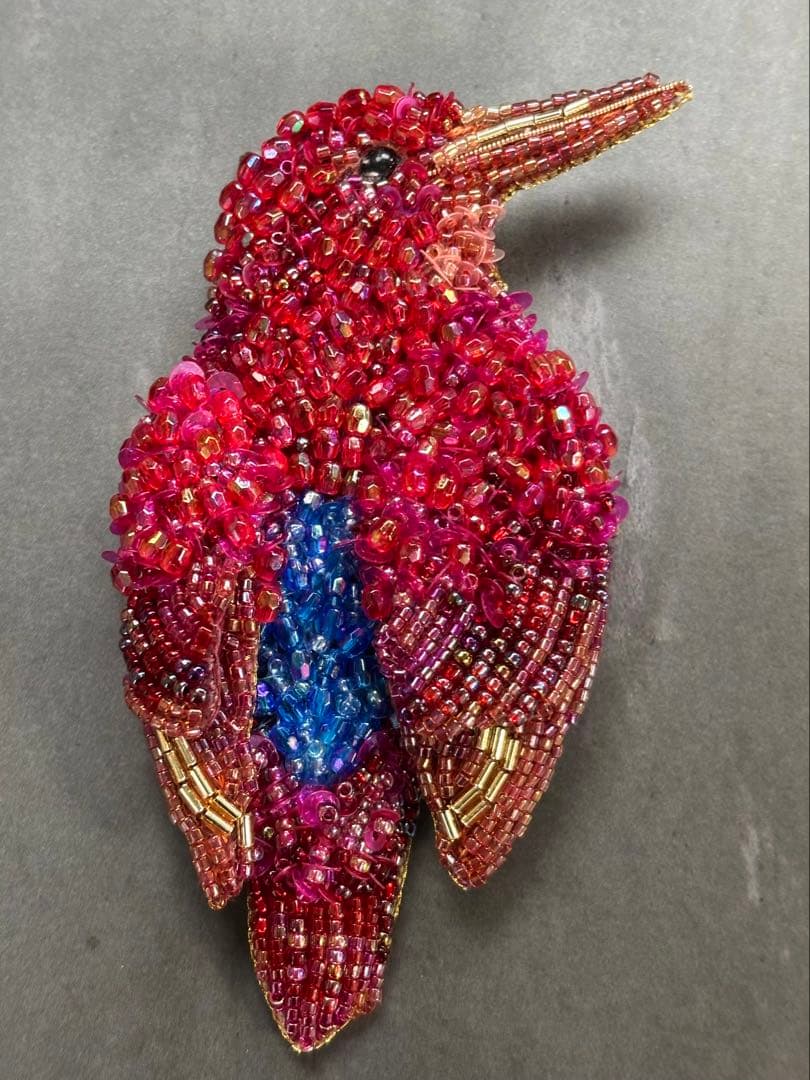 【リュウキュウアカショウビン】ビーズ刺繍ブローチバッグチャーム