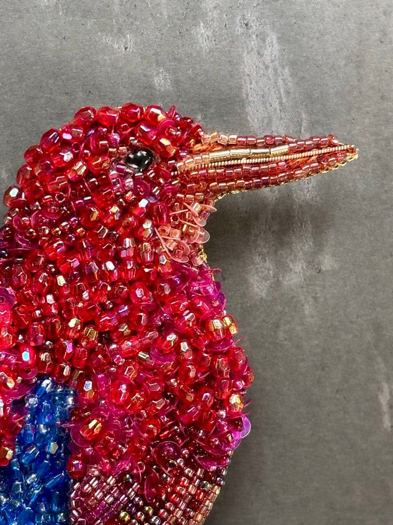 【リュウキュウアカショウビン】ビーズ刺繍ブローチバッグチャーム